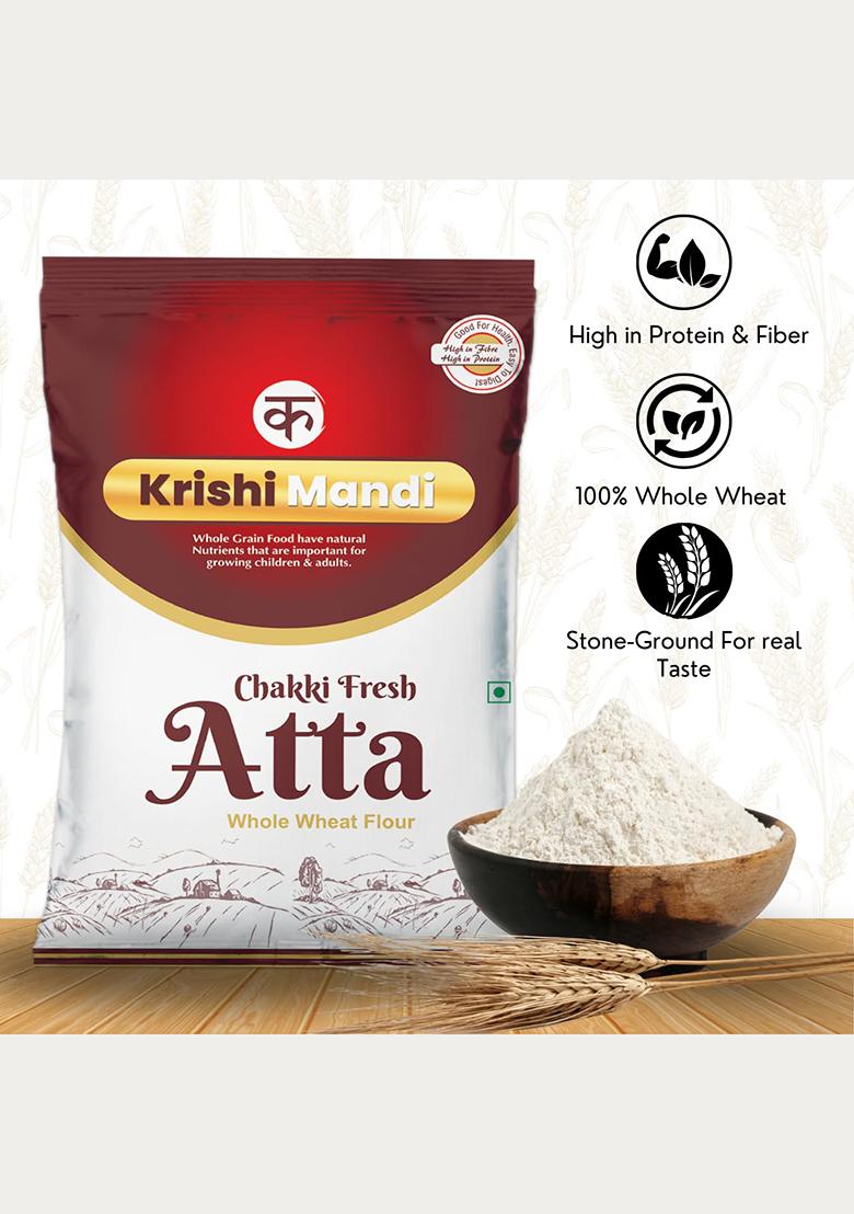 Krishi Mandi Chakki Atta 10Kg | Whole Wheat Flour | Soft Rotis | High Fibre, No Preservatives | Freshly Packed