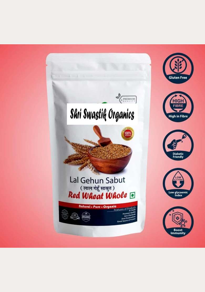 Shri Swastik Organics Pure Red Whole Wheat | Lal Gehu/Gehun Whole | 100% Sortex Free | Pack Of 1 Kg - Indya