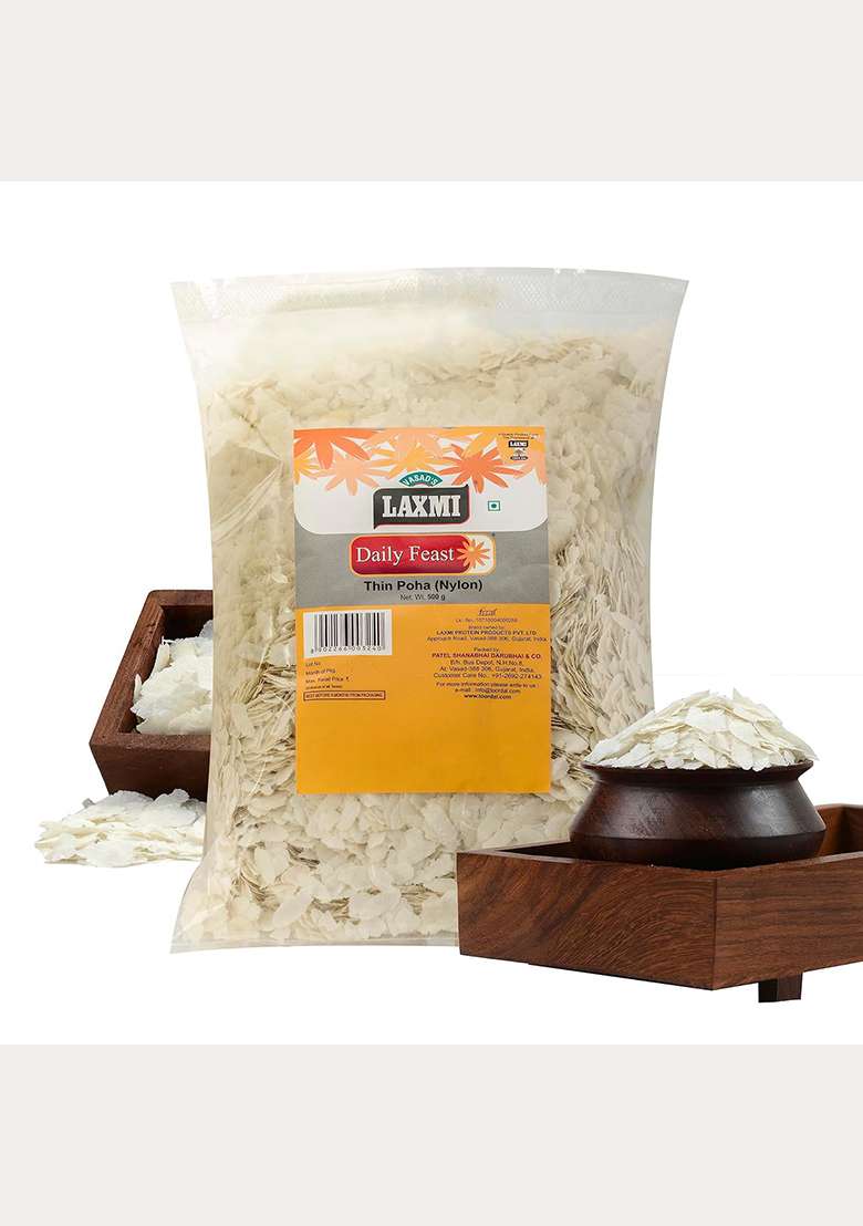 Laxmi Daily Feast 500 Gm Nylon Poha For Chivda Namkeen Making White Thin Patla Flattened Rice - Indya