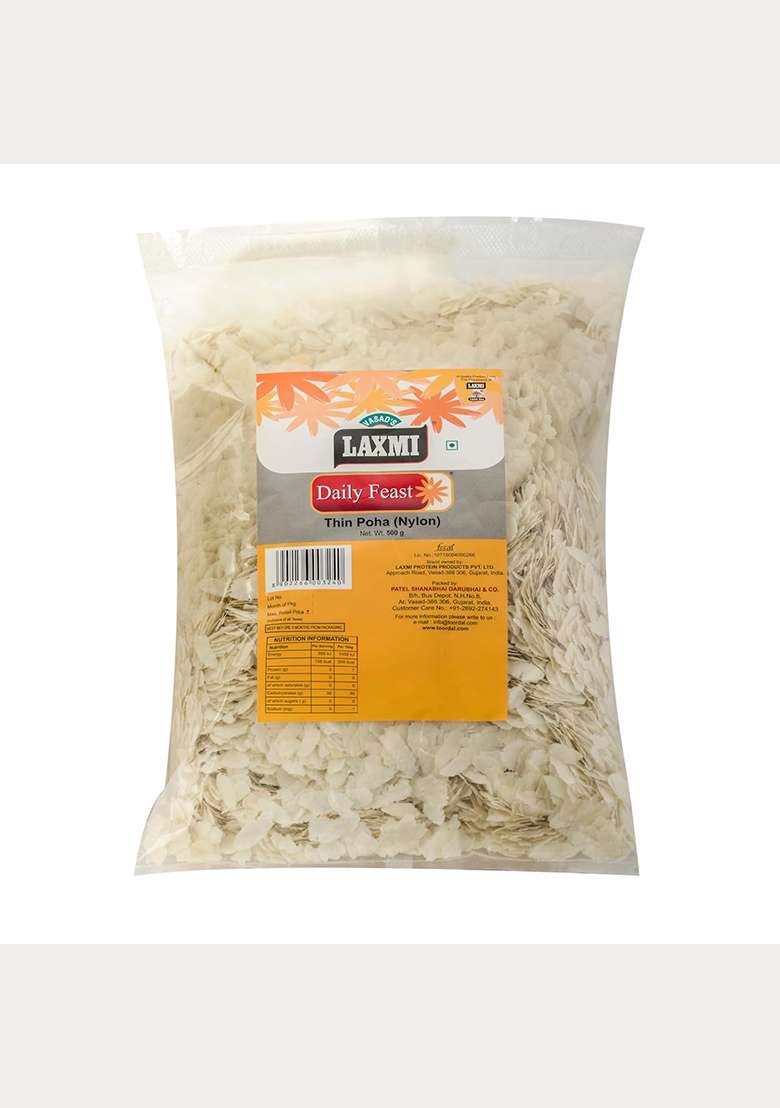 Laxmi Daily Feast 500 Gm Nylon Poha For Chivda Namkeen Making White Thin Patla Flattened Rice - Indya