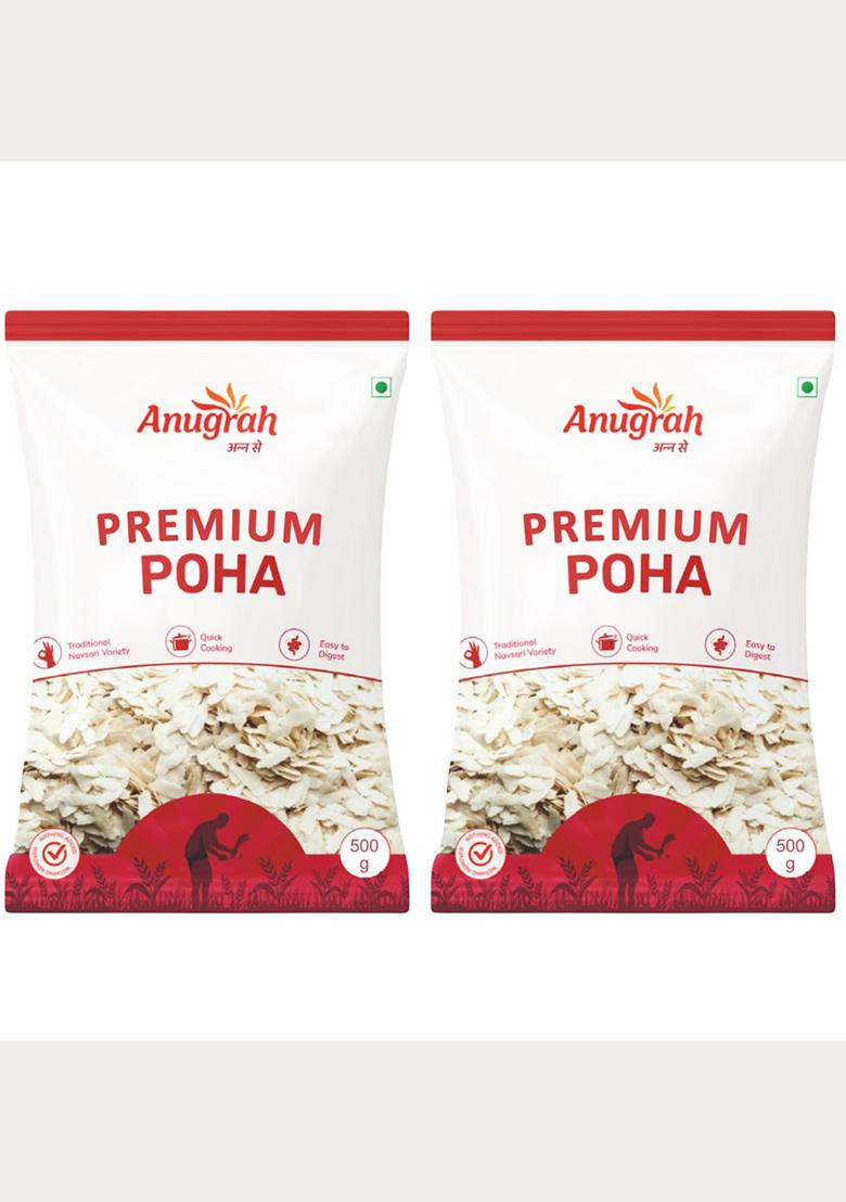 Anugrah Super Navsari Variety Poha 1 Kg ( 500G X 2 )| Traditional Indian Flat Rice | Quick-Cooking, Easy To Digest & Low Fat | Wholesome & Nutritious Breakfast Option | Ideal For Health-Conscious Individuals & Families