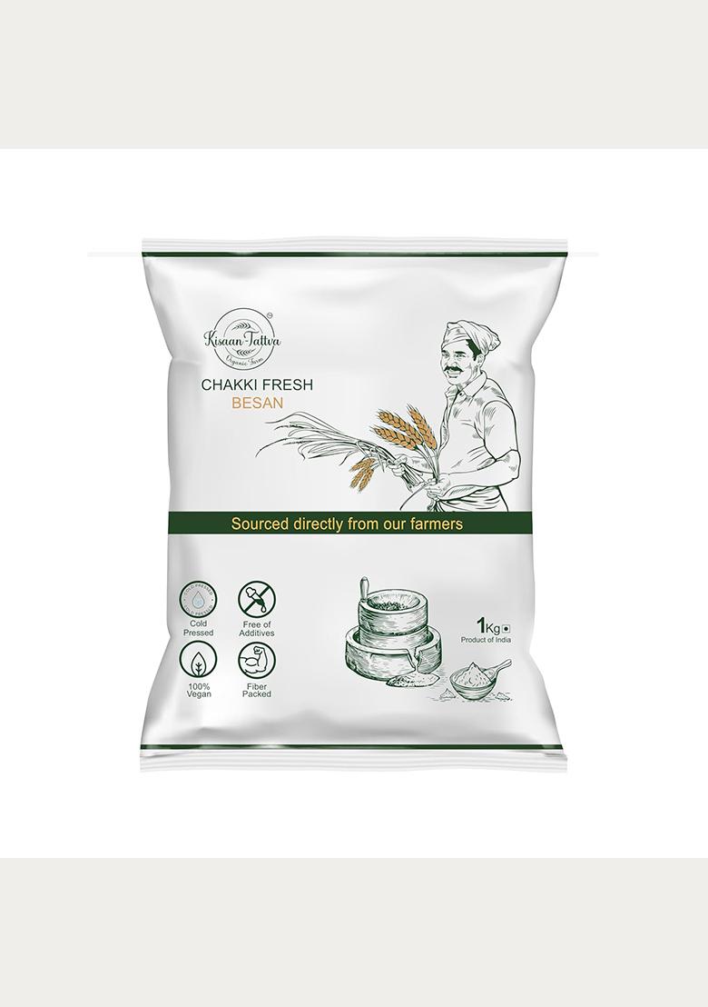 Kisaan Tattva Organic Besan | Gram Flour | Stone-Ground From Unpolished Chana Dal | High Protein | Gluten-Free | 1Kg