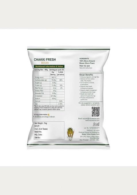 Kisaan Tattva Organic Besan | Gram Flour | Stone-Ground From Unpolished Chana Dal | High Protein | Gluten-Free | 1Kg