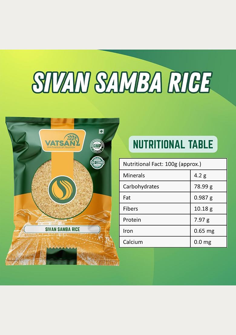 Vatsan Sivan Samba Rice 1Kg | Traditional South Indian Variety | Unpolished Medium-Grain Rice | Ideal For Biryani, Pongal & Daily Meals | Naturally Aromatic & Fiber-Rich | Pack Of 1