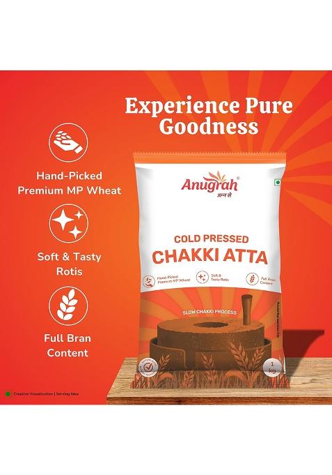 Anugrah Cold Pressed Chakki Atta 10 Kg | Traditional Stone Ground Whole Wheat | Preserves Natural Nutrition & Taste
