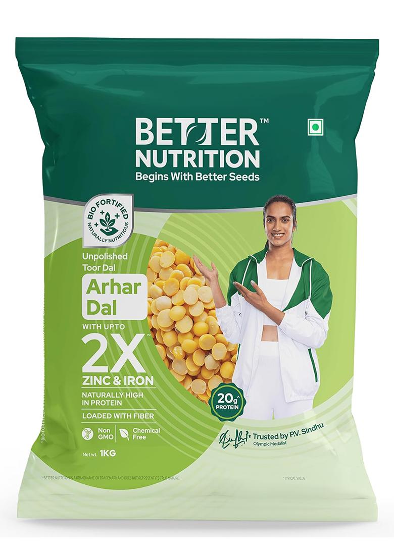 Better Nutrition Biofortified Unpolished Toor/Arhar Dal 1Kg | Naturally Rich In Protein | Rich In Fibre, Zinc & Iron | No Additives | Chemical-Free | Non-Gmo