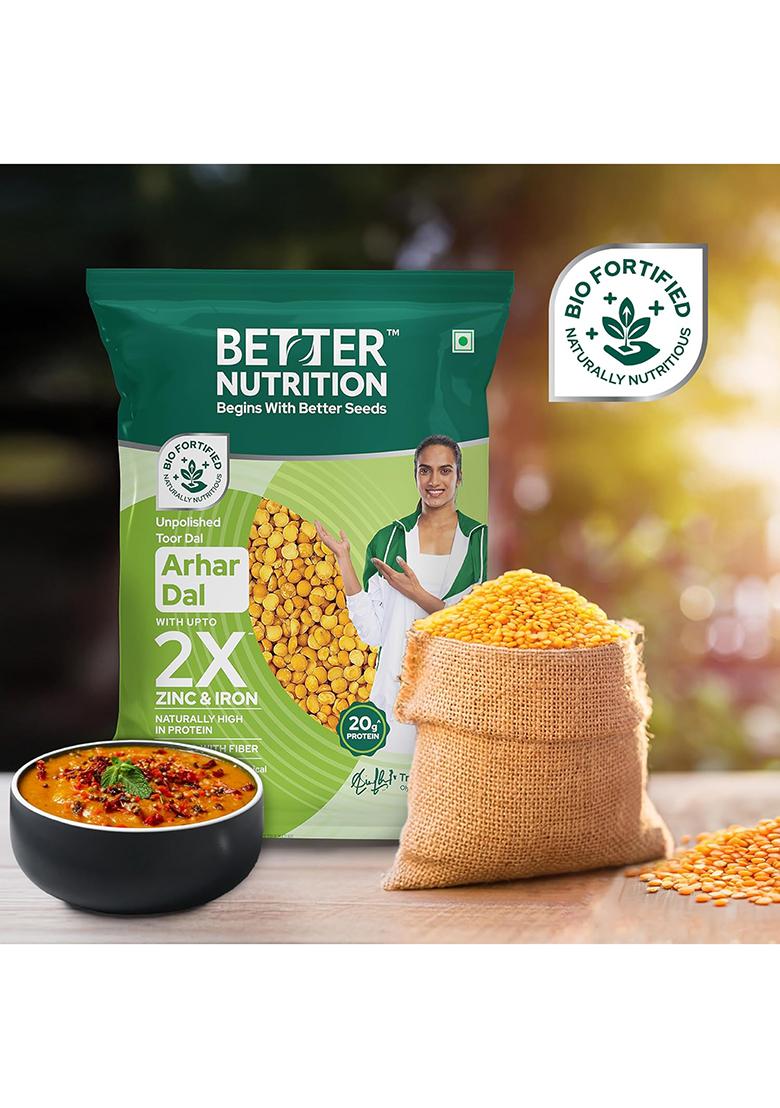 Better Nutrition Biofortified Unpolished Toor/Arhar Dal 1Kg | Naturally Rich In Protein | Rich In Fibre, Zinc & Iron | No Additives | Chemical-Free | Non-Gmo
