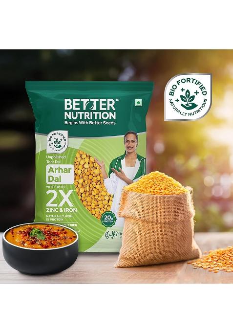 Better Nutrition Biofortified Unpolished Toor/Arhar Dal 1Kg | Naturally Rich In Protein | Rich In Fibre, Zinc & Iron | No Additives | Chemical-Free | Non-Gmo