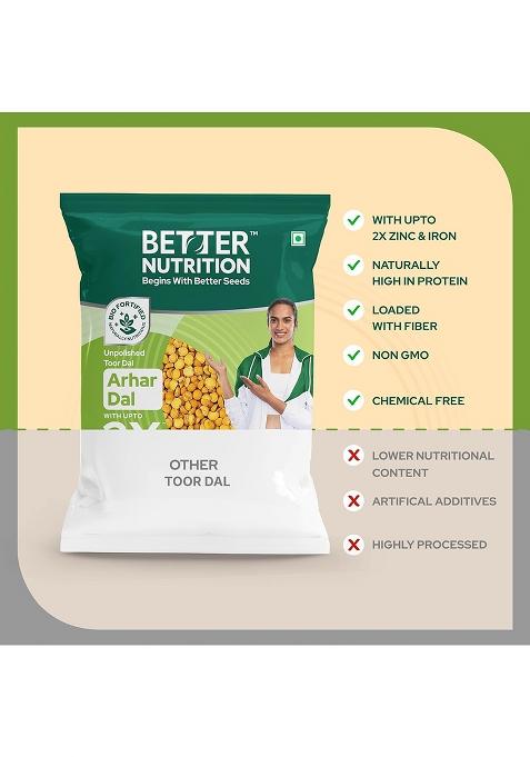 Better Nutrition Biofortified Unpolished Toor/Arhar Dal 1Kg | Naturally Rich In Protein | Rich In Fibre, Zinc & Iron | No Additives | Chemical-Free | Non-Gmo