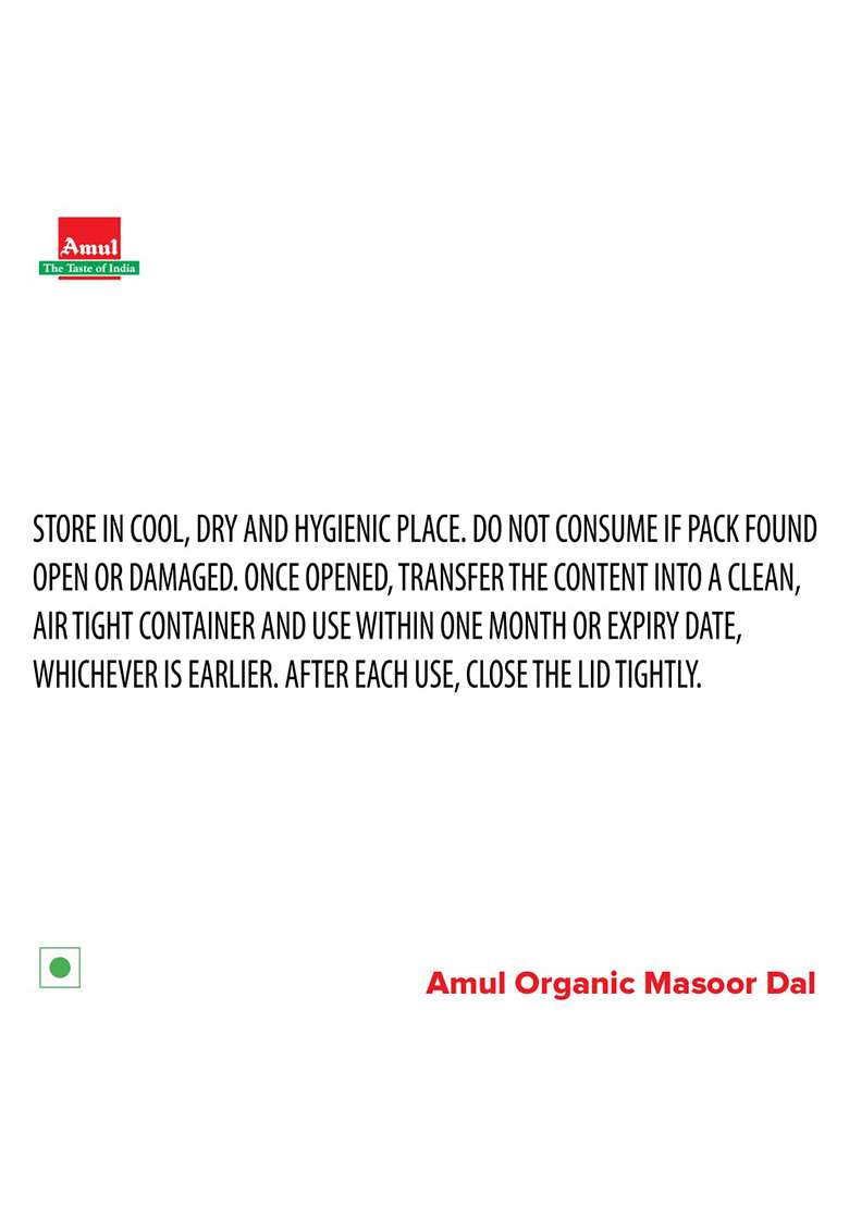 Amul Organic Masoor Dal, 1 Kg - Indya