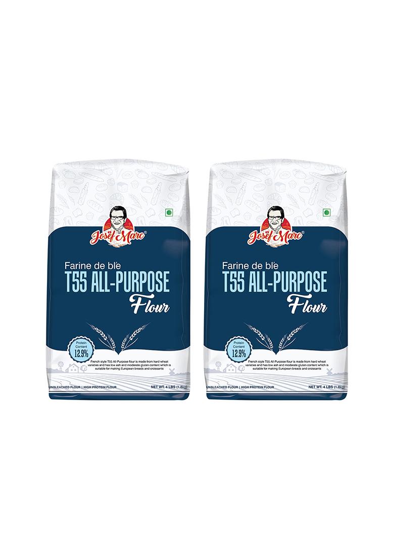 Josef Marc All Purpose Flour,4 Lbs(1.8Kg)-Unbleached&High Protein Flour,Type 0 Italian Flour,Bread Flour.(Pack Of 2)