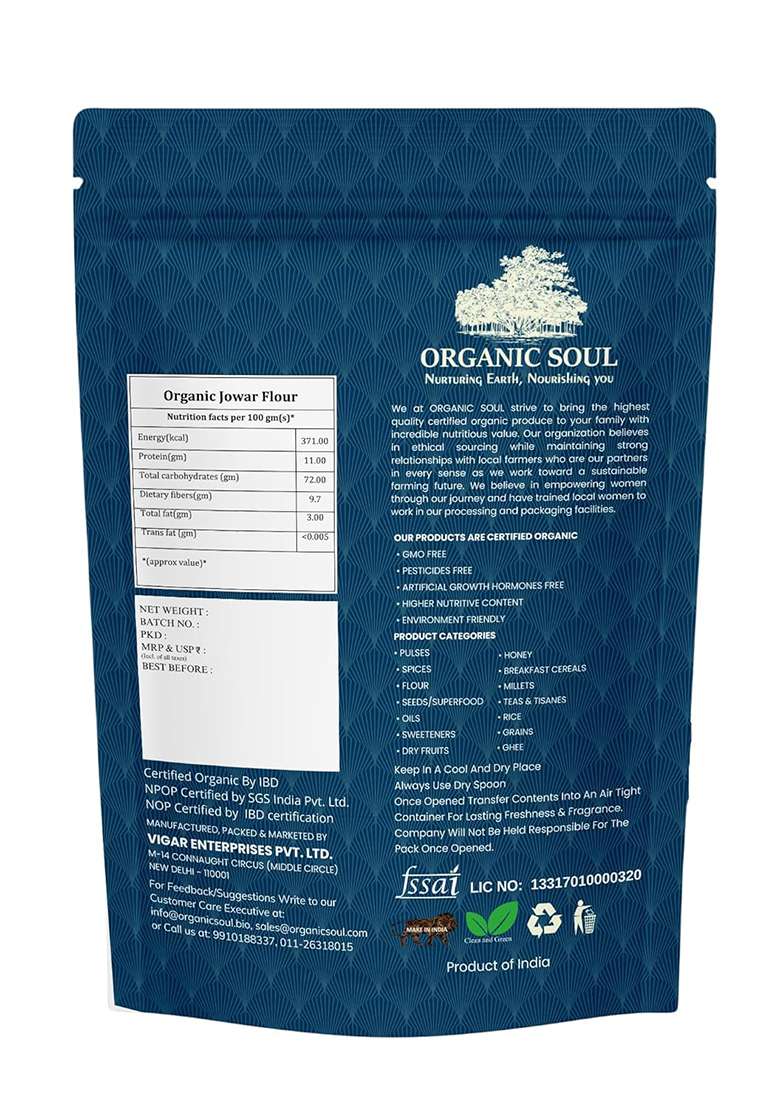 Organic Soul Jowar Flour 900Gm | Npop Certified I Ceritfied - Indya