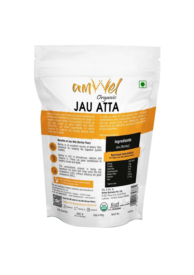 Amwel Organic Jau Atta Barley Flour 450G Jaun Ka Atta Rich In Dietary Fiber Good For Digestion Weight Loss Gut Health Vaccum Packed - Indya