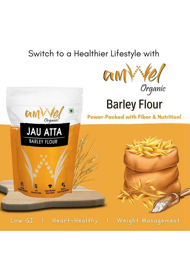 Amwel Organic Jau Atta Barley Flour 450G Jaun Ka Atta Rich In Dietary Fiber Good For Digestion Weight Loss Gut Health Vaccum Packed - Indya