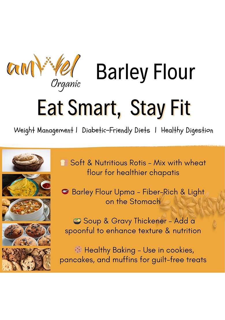 Amwel Organic Jau Atta Barley Flour 450G Jaun Ka Atta Rich In Dietary Fiber Good For Digestion Weight Loss Gut Health Vaccum Packed - Indya