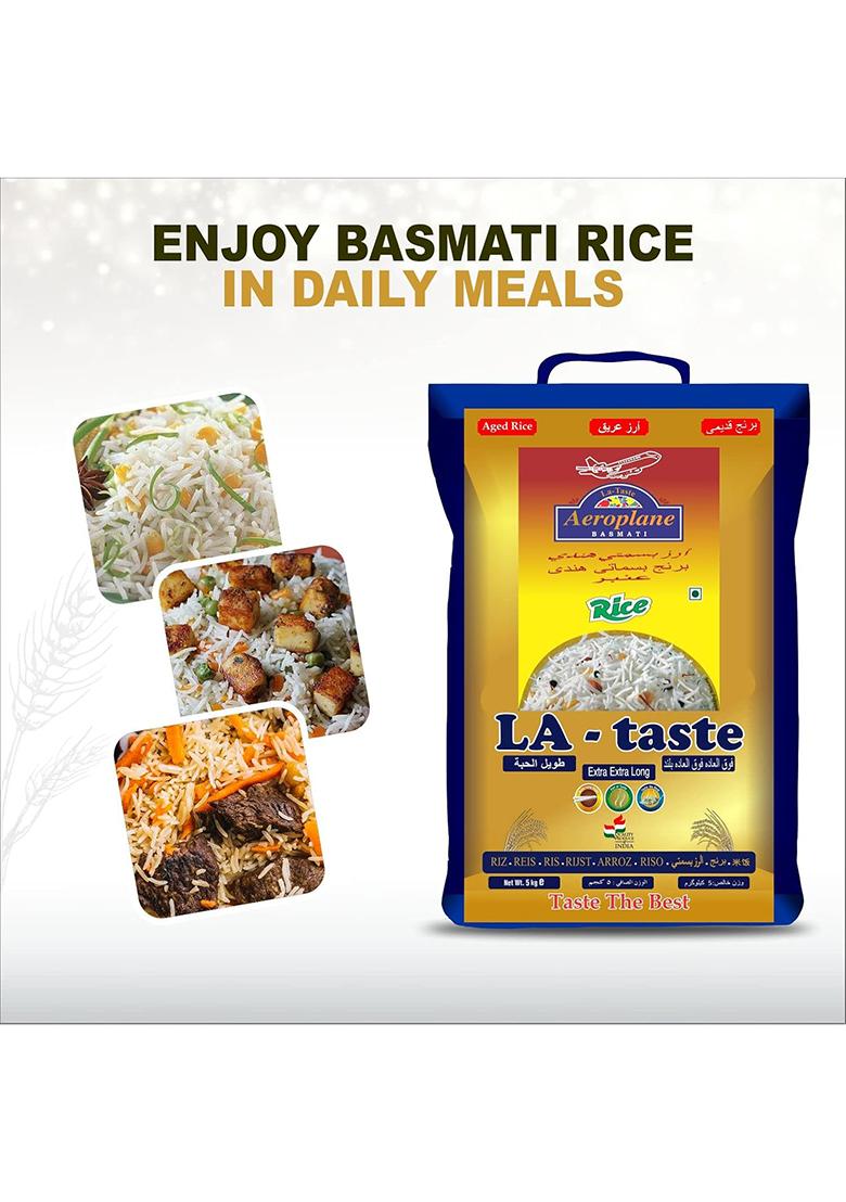 Aeroplane Premium La-Taste Biryani Basmati Rice | Perfectly Aged & Non-Sticky Basmati Rice With Rich Aromatic Rice | 5 Kg