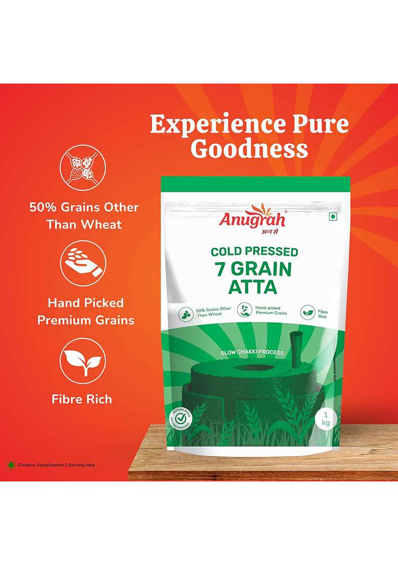 Anugrah Low-Gi 7 Grain Atta 1 Kg | Low Gi Multigrain Flour | High Fiber, Protein & Nutrient-Rich | Goodness Of Jowar, Ragi & Chana - Indya