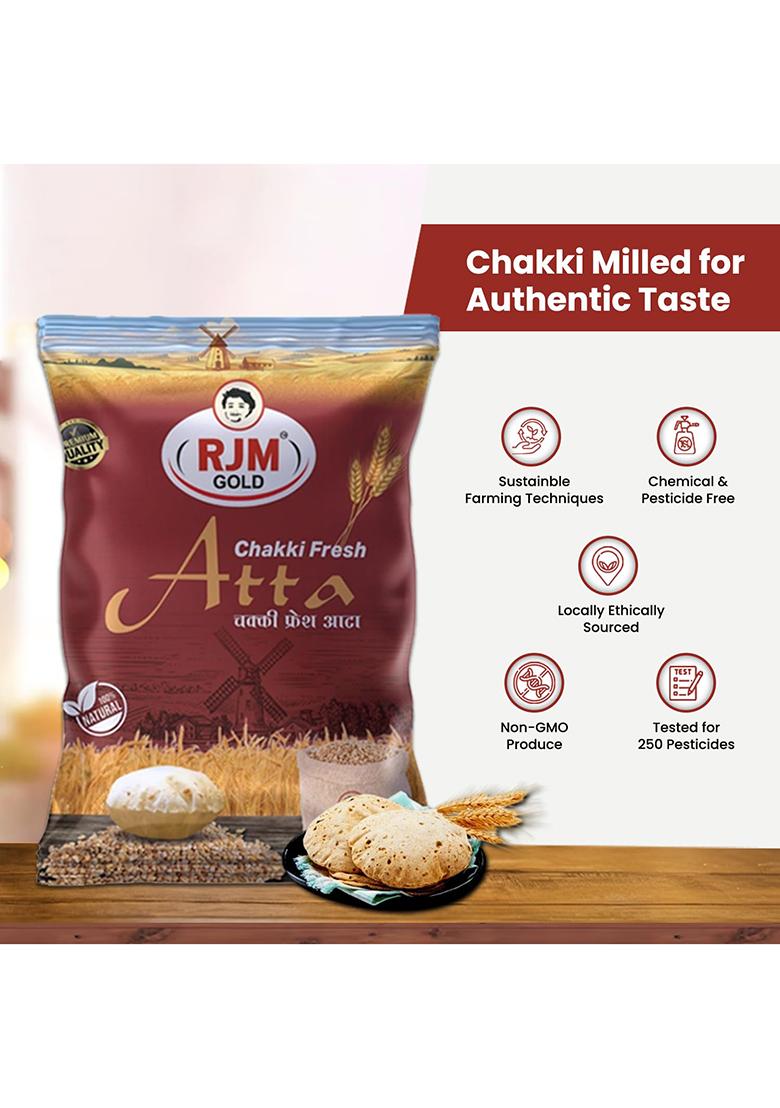 Rjm Gold Chakki Fresh Atta | Whole Wheat Flour For Soft & Nutritious Rotis | High Fiber & Protein | No Preservatives | Hygienic Packaging | 5 Kg