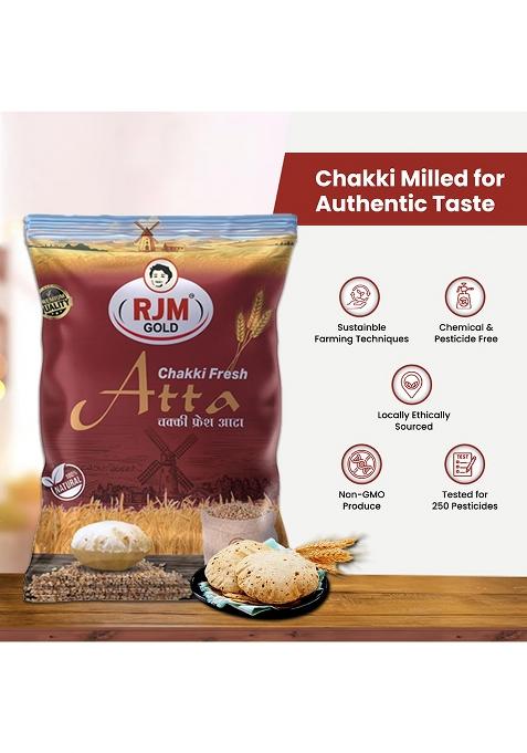 Rjm Gold Chakki Fresh Atta | Whole Wheat Flour For Soft & Nutritious Rotis | High Fiber & Protein | No Preservatives | Hygienic Packaging | 5 Kg