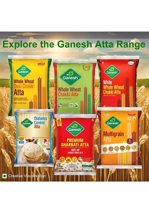 Ganesh Premium Sharbati Atta, 100% Mp Chakki Atta, Stone Ground Whole Wheat Flour, 1 Kg