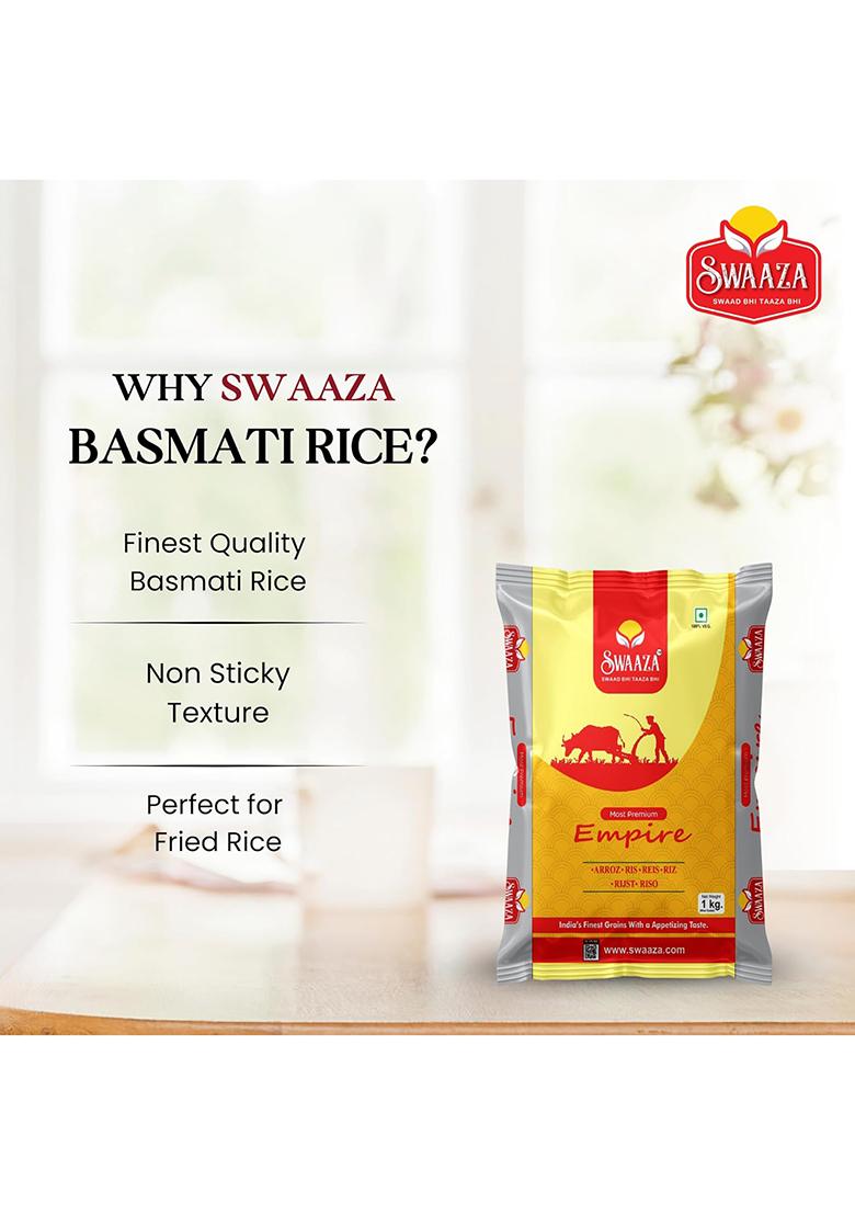 Swaaza Empire Basmati Rice 1 Kg – Premium Aged, Long Grain Basmati Rice, Elegant Long Grains, 7.80-7.90Mm Size, Mild Aroma – Versatile For Everyday Dishes And Perfect Biryani