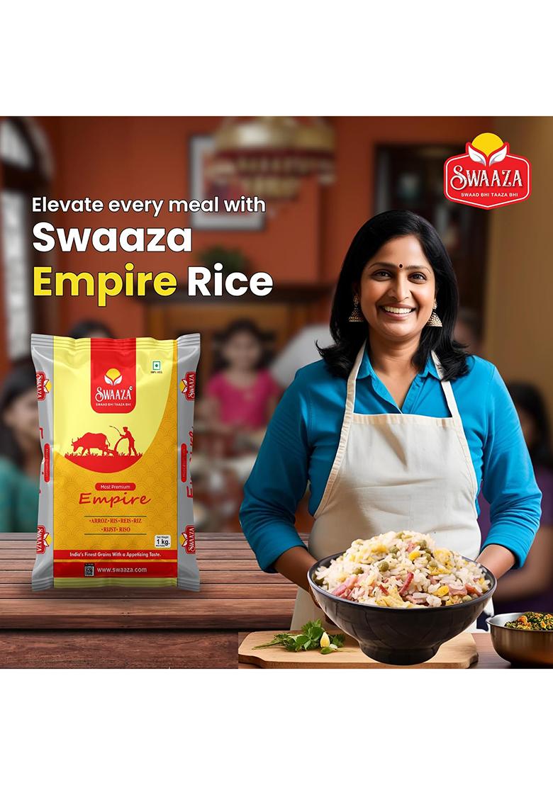 Swaaza Empire Basmati Rice 1 Kg – Premium Aged, Long Grain Basmati Rice, Elegant Long Grains, 7.80-7.90Mm Size, Mild Aroma – Versatile For Everyday Dishes And Perfect Biryani