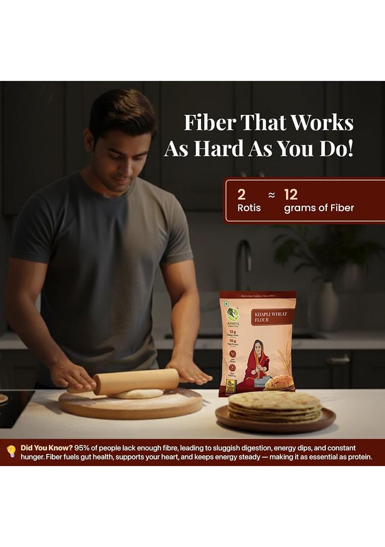 Asmita Organic Farms Khapli Wheat Flour 1Kg | Low Gi Emmer Wheat Atta | 100% Natural, High Fiber, Protein-Rich | Stoneground, Freshly Milled, Preservative-Free | Easy To Digest | Pack Of 1