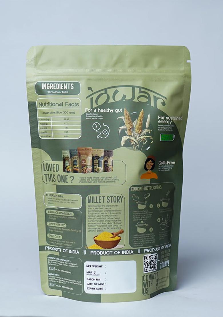 Mimmii Jowar Millet Rice – 500G | Gluten-Free, Low Gi Whole Grain | Easy-To-Cook Alternative To White Rice | Packed For Freshness & Daily Use