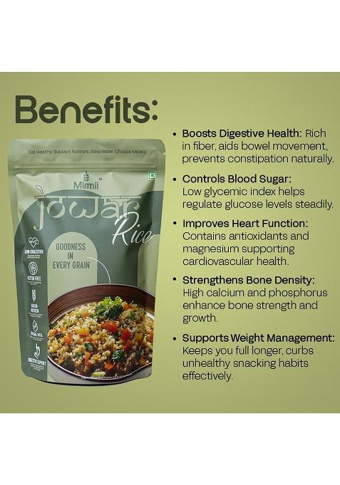 Mimmii Jowar Millet Rice – 500G | Gluten-Free, Low Gi Whole Grain | Easy-To-Cook Alternative To White Rice | Packed For Freshness & Daily Use