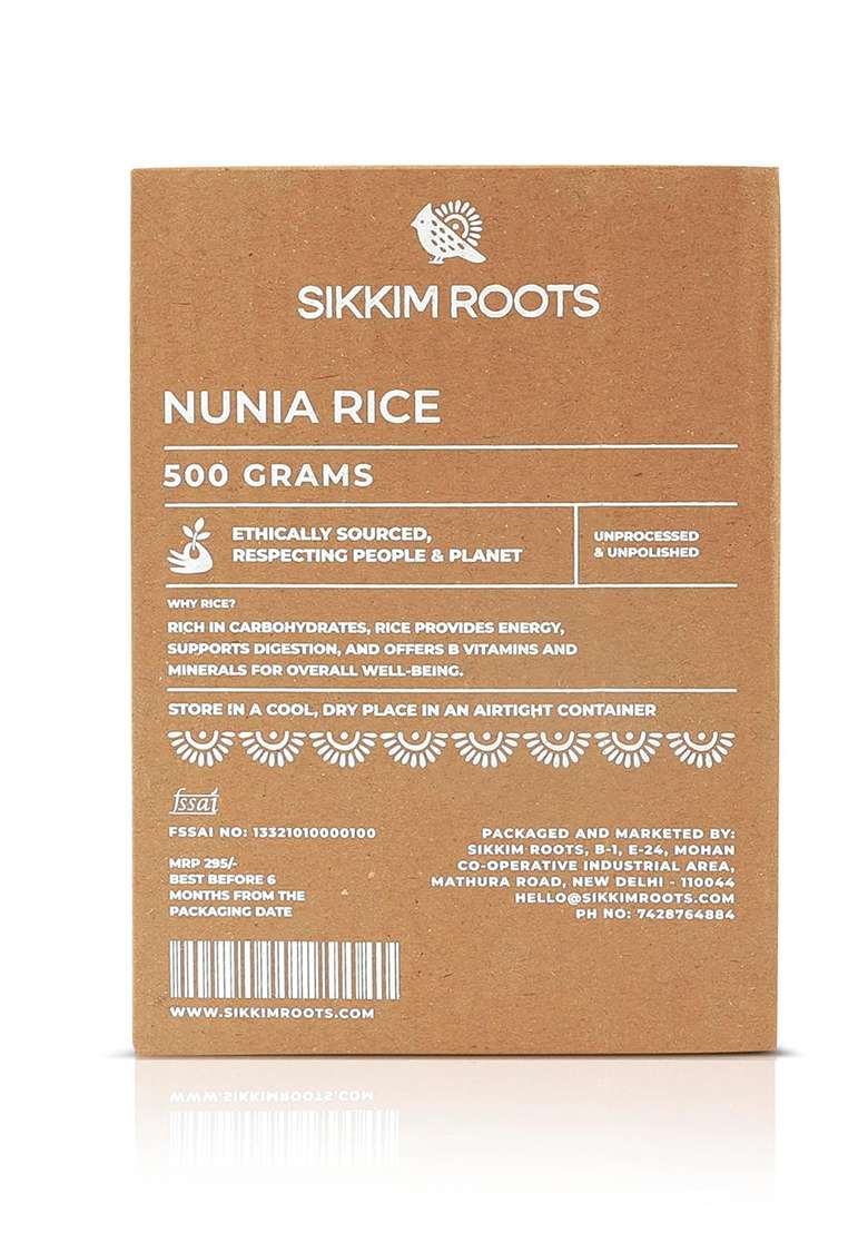 Sikkim Roots Organic Nunia Rice 500G | Chemical-Free, High-Fiber & Aromatic Rice | Gluten-Free & Naturally Grown Pack Of 1 - Indya
