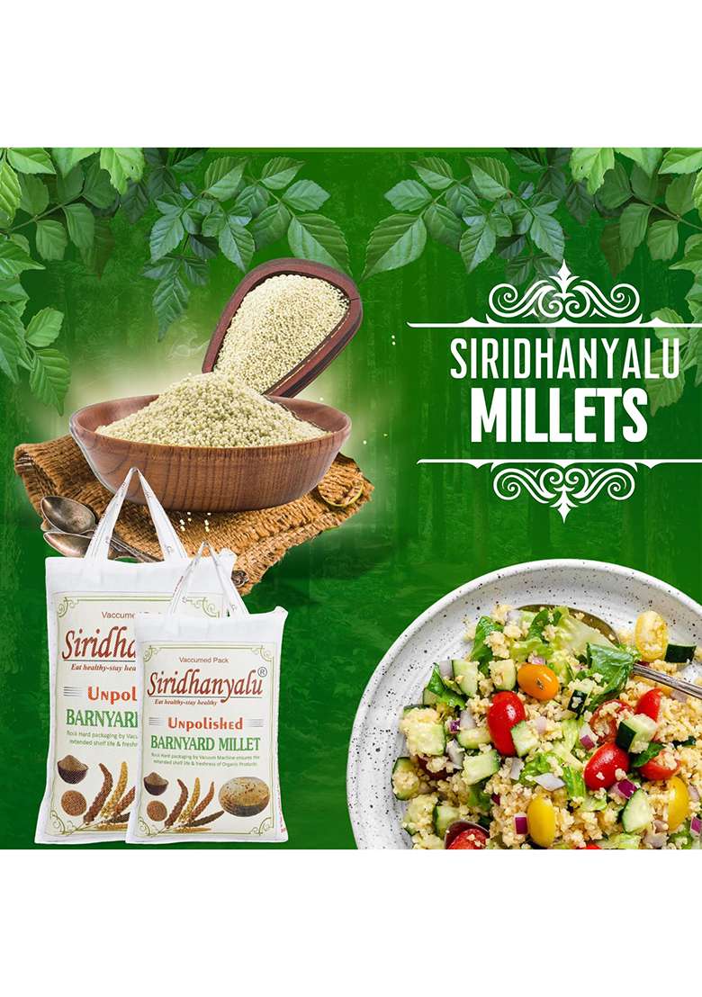 Siridhanyalu Unpolished And Organic Barnyard Millets 920Gm Pack, Gross Wt 1000Gm) Organically Grown From Karnataka New Tech Rock-Hard Vacuumed Pack - Indya