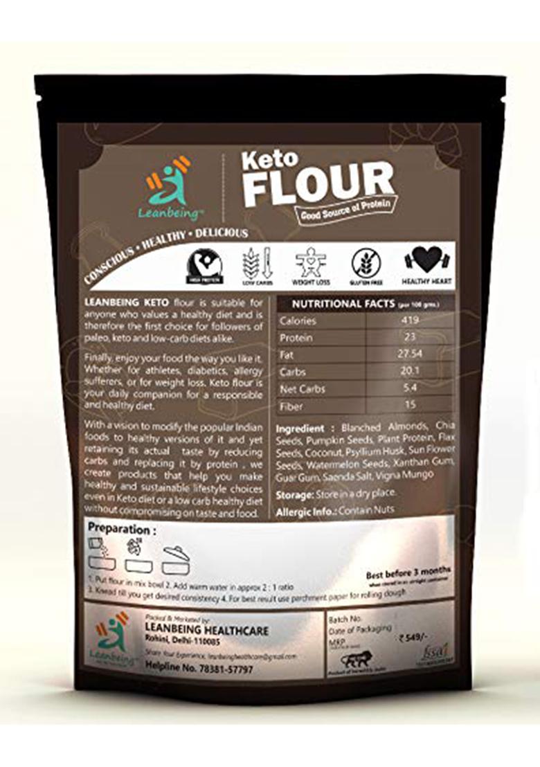 Leanbeing Keto Flour (500G) | Best Low Carb Flour | 1Gm Net Carb Per Chapati | Gluten Free | No Additives | Low Gi Non Gmo