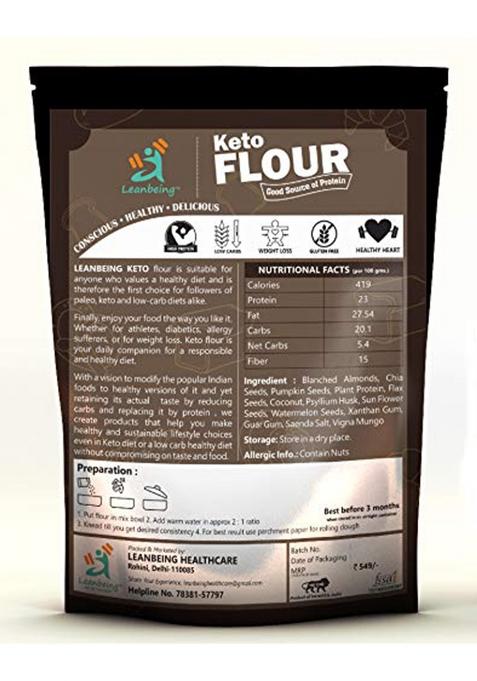 Leanbeing Keto Flour (500G) | Best Low Carb Flour | 1Gm Net Carb Per Chapati | Gluten Free | No Additives | Low Gi Non Gmo