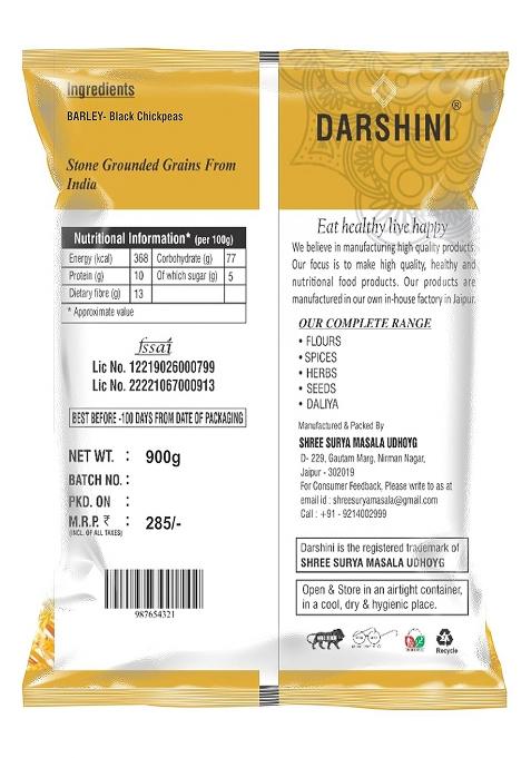 Darshini Jau-Chana Atta (Barley- Black Chickpeas Flour) , 900 Grams (Pack Of 1)