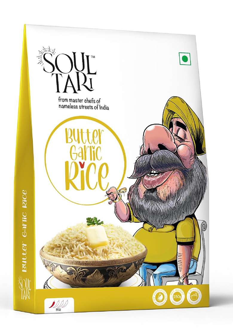 Soultari Ready To Eat Butter Garlic Rice | Fluffy White Basmati Rice Tempered With Garlic And Butter | Just Heat And Eat | 250 Gram | Pack Of 1 - Indya