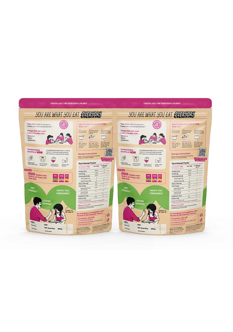 Welly Belly Low Gi Rice | 50% Lower Glycemic Index | Clinically Tested | Diabetic & Pcos-Friendly | Great For Weight Management | Fluffy & Light Texture (Pack Of 2)