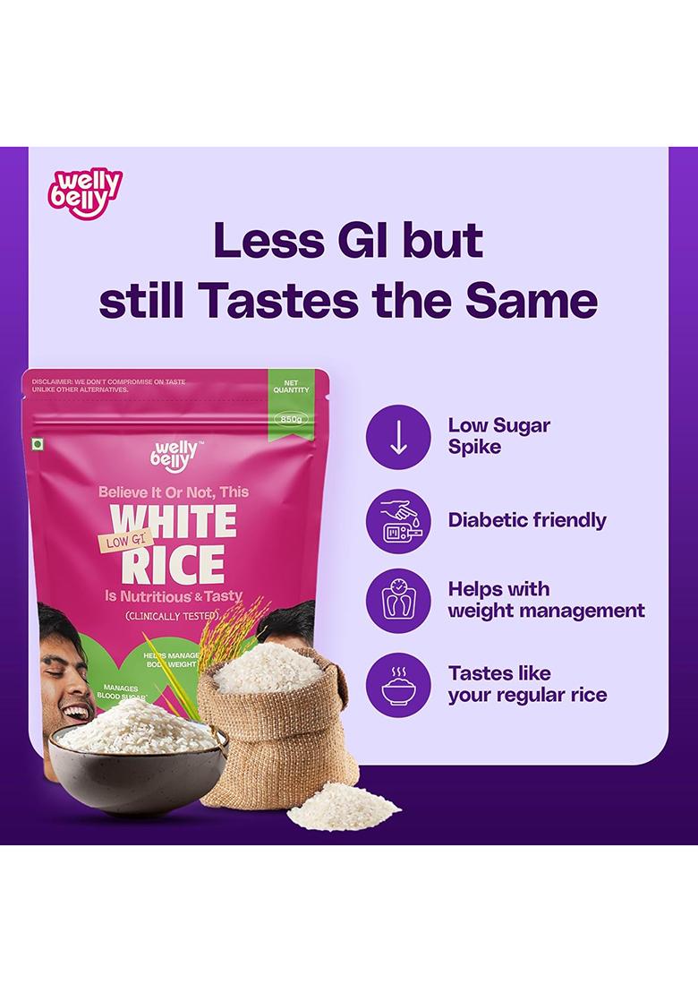 Welly Belly Low Gi Rice | 50% Lower Glycemic Index | Clinically Tested | Diabetic & Pcos-Friendly | Great For Weight Management | Fluffy & Light Texture (Pack Of 2)