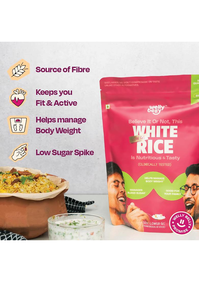 Welly Belly Low Gi Rice | 50% Lower Glycemic Index | Clinically Tested | Diabetic & Pcos-Friendly | Great For Weight Management | Fluffy & Light Texture (Pack Of 2)