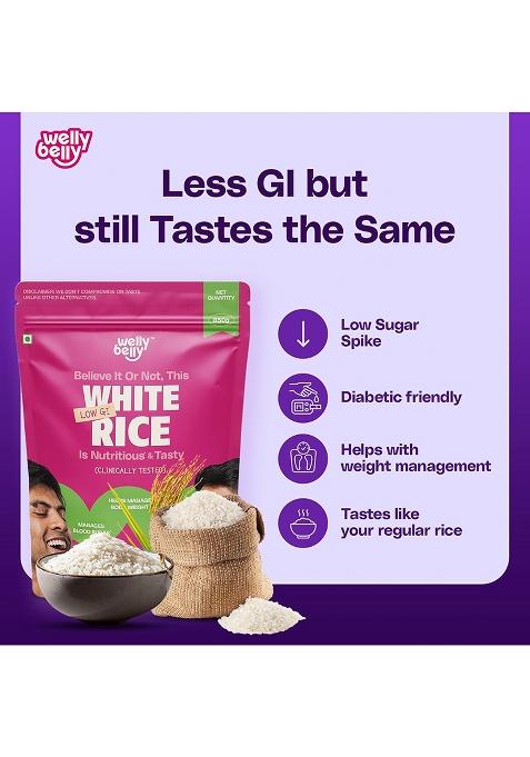 Welly Belly Low Gi Rice | 50% Lower Glycemic Index | Clinically Tested | Diabetic & Pcos-Friendly | Great For Weight Management | Fluffy & Light Texture (Pack Of 2)