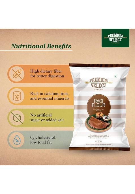 Premium Select Ragi Flour, 500G | 100% Natural Finger Millet Atta | Kelvaragu Flour | Nachni Atta| Gluten-Free & Additive-Free | High In Fiber, Calcium & Iron | Ideal For Dosas, Rotis & Baking