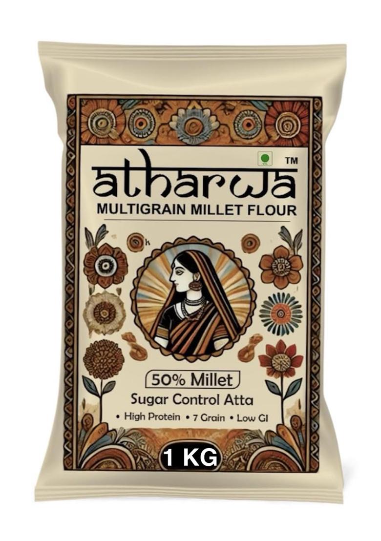 Atharwa Multigrain Millet Atta/Flour, 50% Millet, Sugar Control Atta, High Protein, 7 Grain, Low Gi, 1 Kg