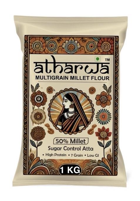 Atharwa Multigrain Millet Atta/Flour, 50% Millet, Sugar Control Atta, High Protein, 7 Grain, Low Gi, 1 Kg