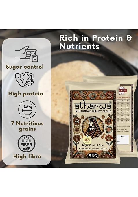 Atharwa Multigrain Millet Atta/Flour, 50% Millet, Sugar Control Atta, High Protein, 7 Grain, Low Gi, 1 Kg
