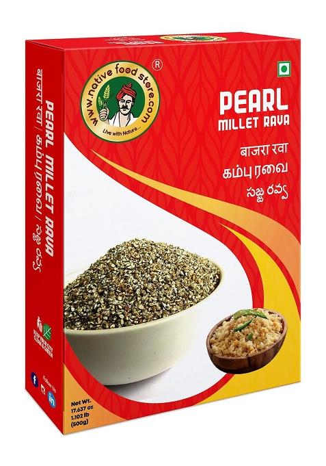 Nativefoodstore Kambu Pearl Millet Rava, 500G (Bajra/Sajjalu/Sajje/Kambam) | Healthy Breakfast | Gluten Free | Low Gi Breakfast Cereals | High Dietary Fibre | Rich In Calcium And Iron