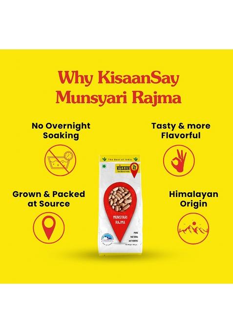 Kisaansay Munsyari Rajma Goodness 2 Kg | 50% Less Soaking & Fast Cooking | Himalayan Origin | Unpolished & High Fibre | No Harmful Chemicals | Kidney Beans | Rich Source Of Zinc And Folic Acid