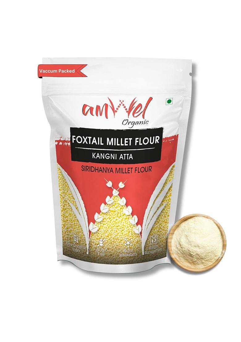 Amwel Organic Foxtail Millet Flour | 450G X 2 Pc | Kangni, Thinai, Kang, Rala Attta Millets Flour | Low Gi Gluten Free Diabetic Friendly Fiber Rich Food For Health & Weight Loss | Vaccum Packed