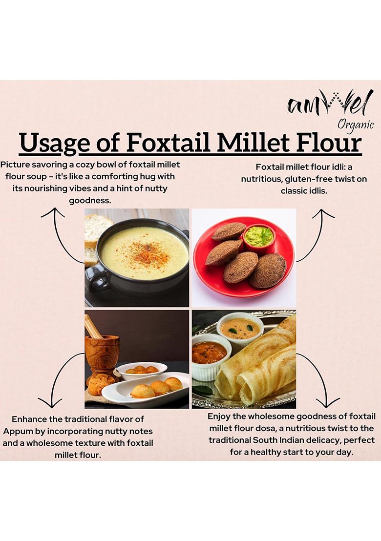 Amwel Organic Foxtail Millet Flour | 450G X 2 Pc | Kangni, Thinai, Kang, Rala Attta Millets Flour | Low Gi Gluten Free Diabetic Friendly Fiber Rich Food For Health & Weight Loss | Vaccum Packed