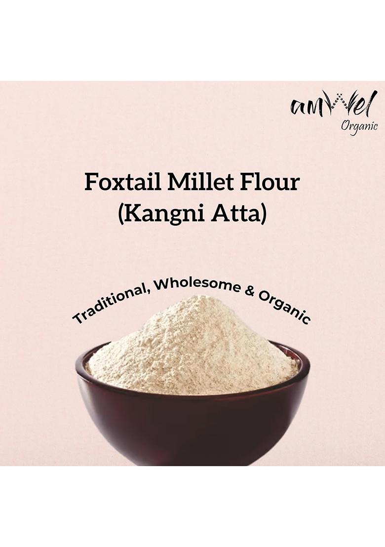 Amwel Organic Foxtail Millet Flour | 450G X 2 Pc | Kangni, Thinai, Kang, Rala Attta Millets Flour | Low Gi Gluten Free Diabetic Friendly Fiber Rich Food For Health & Weight Loss | Vaccum Packed