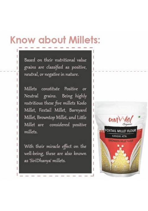 Amwel Organic Foxtail Millet Flour | 450G X 2 Pc | Kangni, Thinai, Kang, Rala Attta Millets Flour | Low Gi Gluten Free Diabetic Friendly Fiber Rich Food For Health & Weight Loss | Vaccum Packed