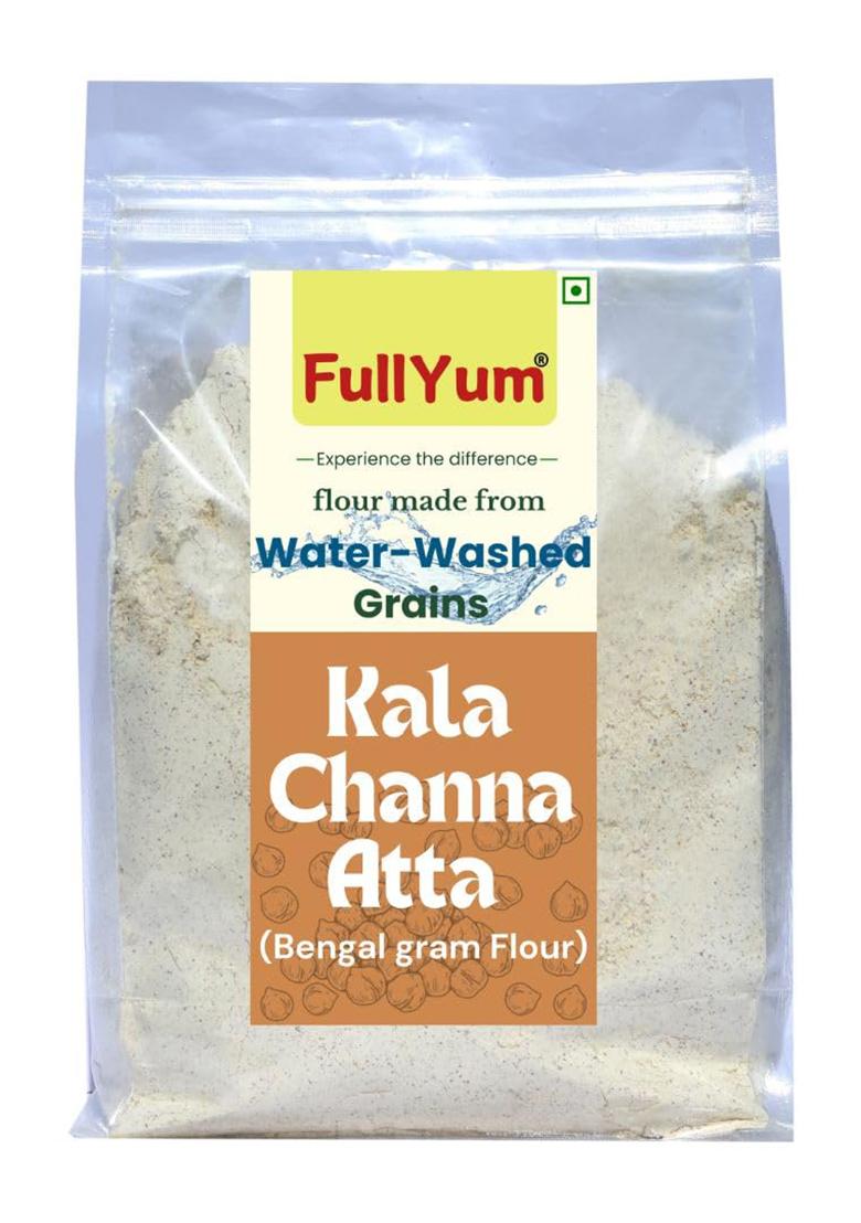 Fullyum Kala Chana Chakki Atta | Washed With Water (Removes Impurities), Then Made Into Flour| Black Chickpea Flour | Fresh Flour Guranteed